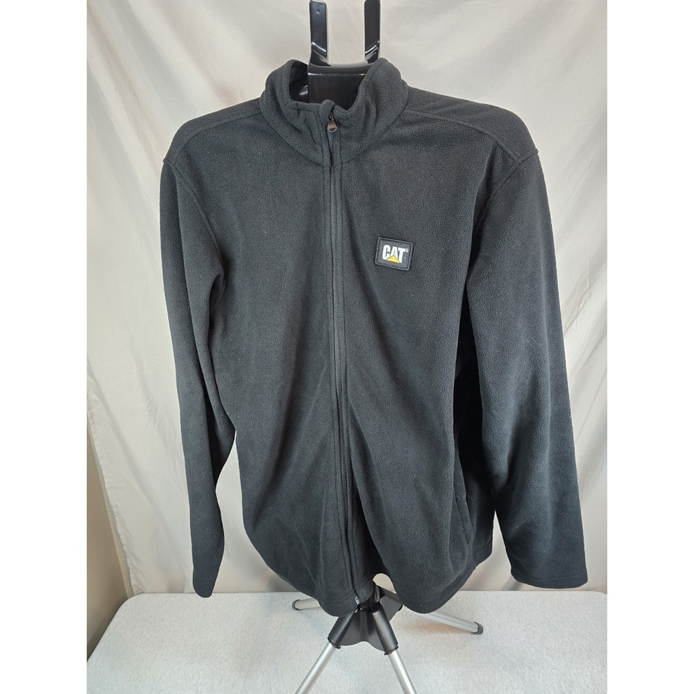 Caterpillar Men's 1030009 Microfleece Full Zip jacket in black, L, CAT logo...